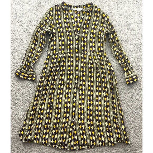 Label Ritu Kumar Shirt Dress  Snaps Button Front Tunic Aztec Purple Mustard - Picture 1 of 16